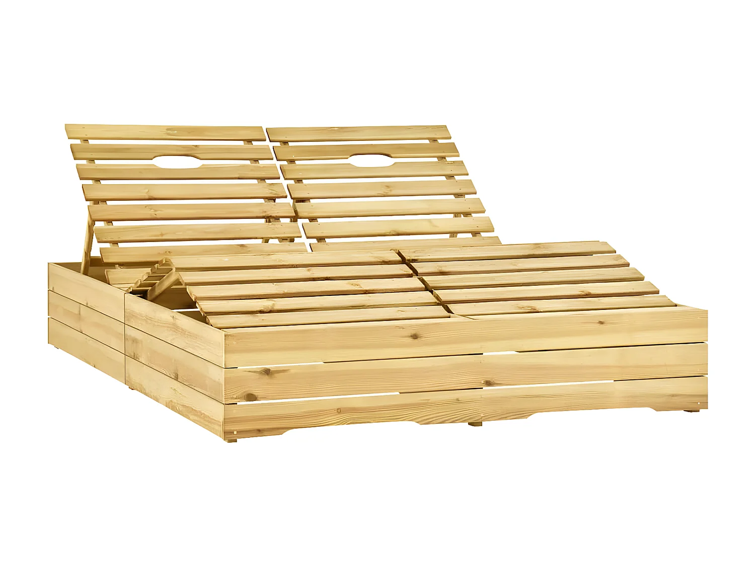 Bain de soleil double et coussins beige Bois de pin imprégné FR39805
