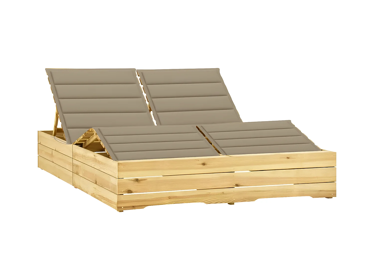 Bain de soleil double et coussins beige Bois de pin imprégné FR39805