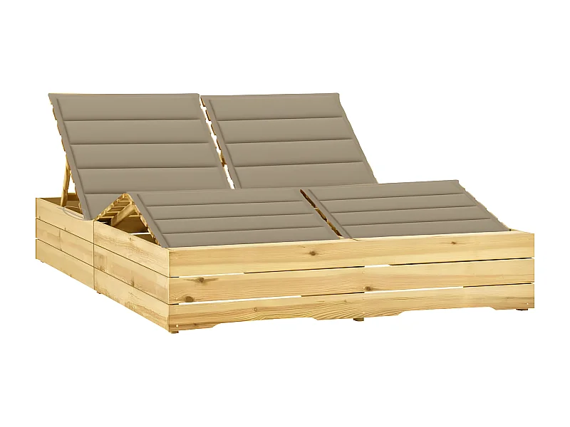 Ligbed tweepersoons met beige kussens geïmpregneerd grenenhout BE216256
