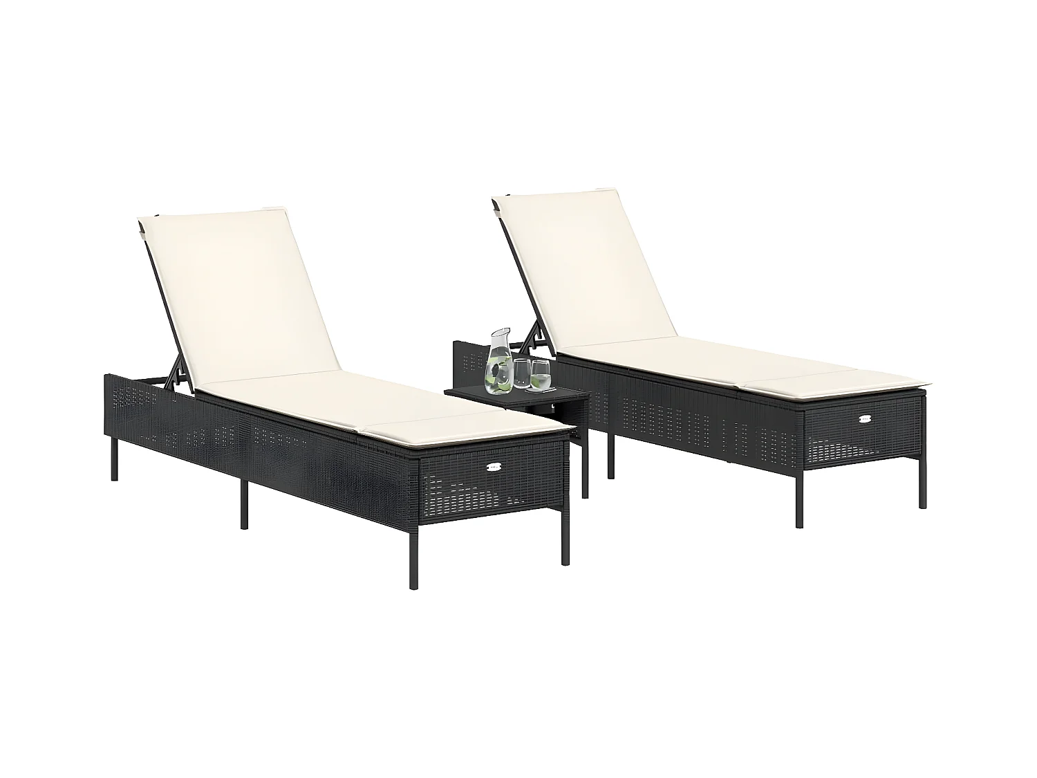 Lot de 2 Bains de soleil avec coussins noir résine tressée FR69911