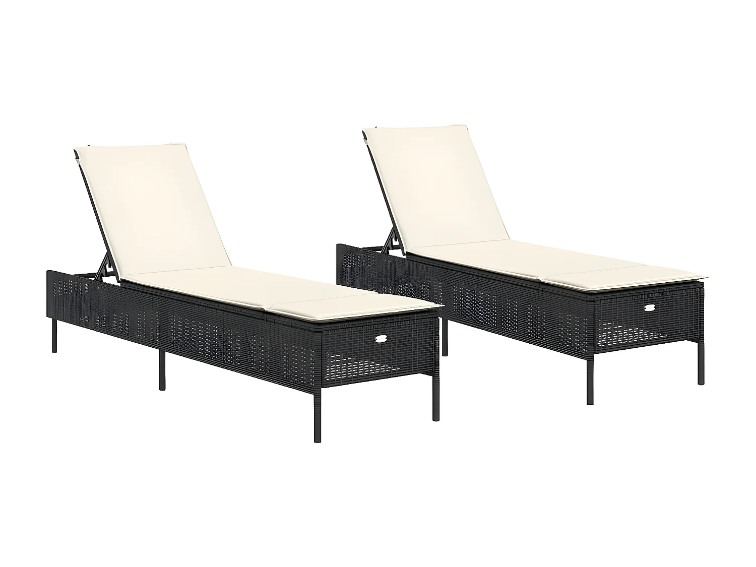 Lot de 2 Bains de soleil avec coussins noir résine tressée FR69911