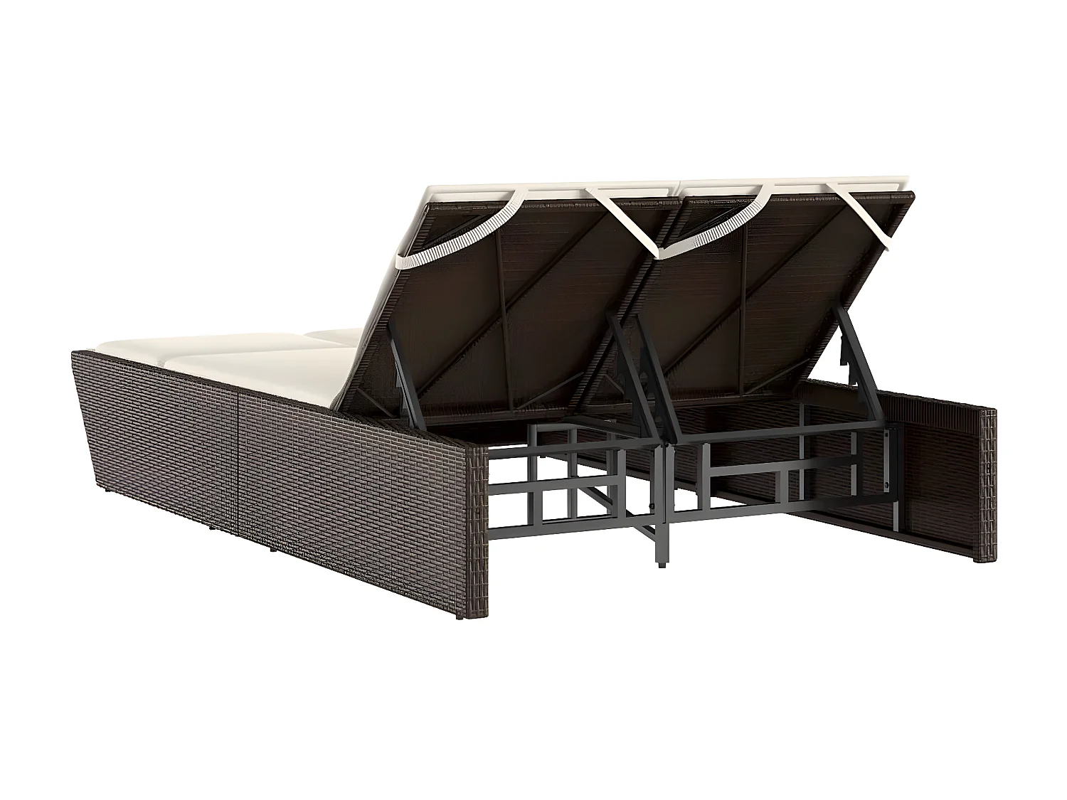 Ligbed 2-persoons met kussens poly rattan bruin BE440850