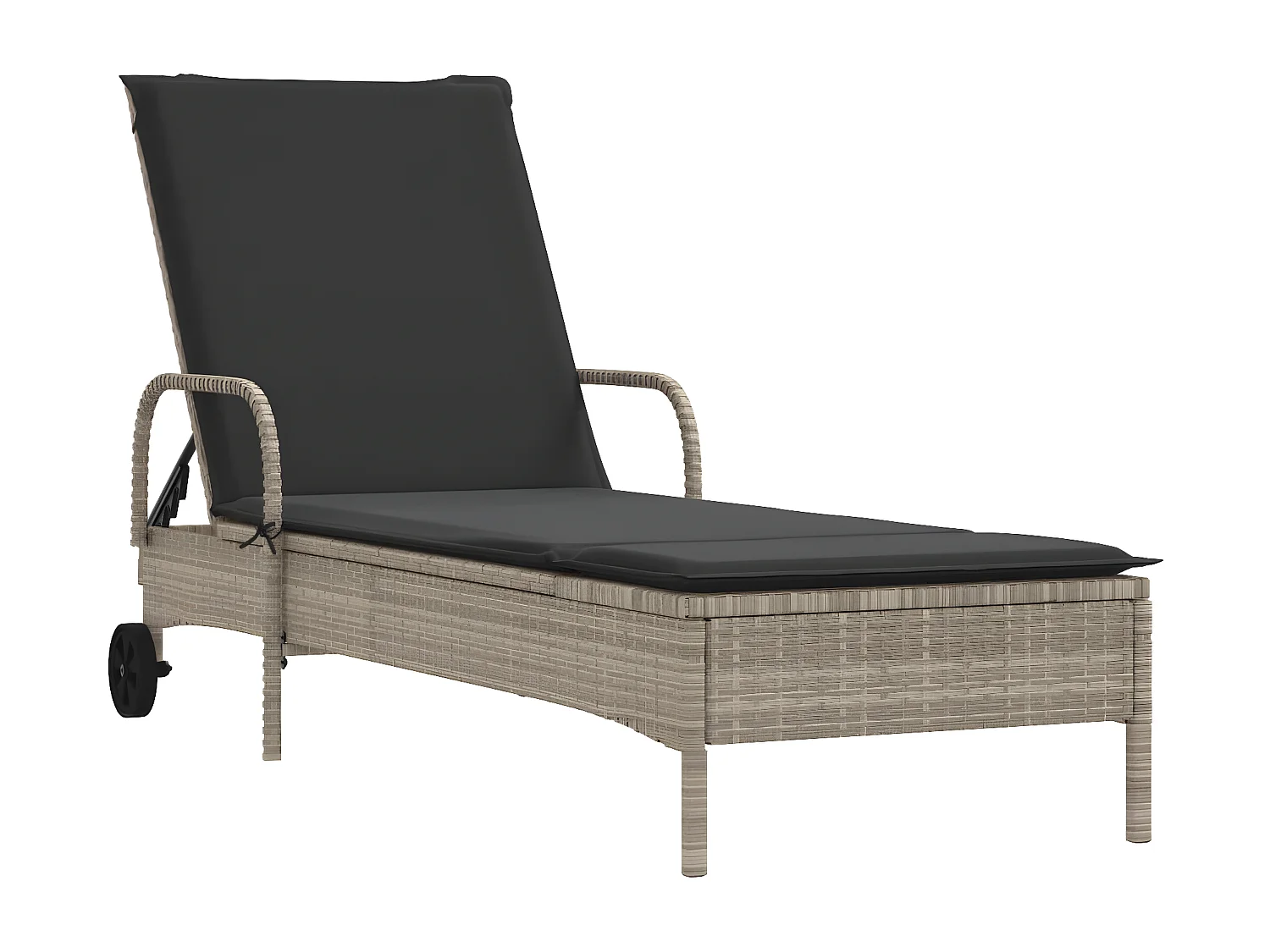 Bain de soleil avec roues et coussins gris clair résine tressée FR85223