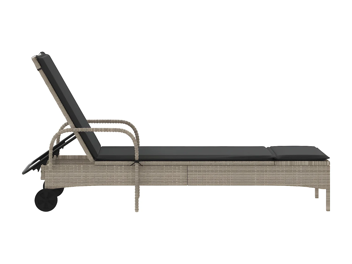 Bain de soleil avec roues et coussins gris clair résine tressée FR85223