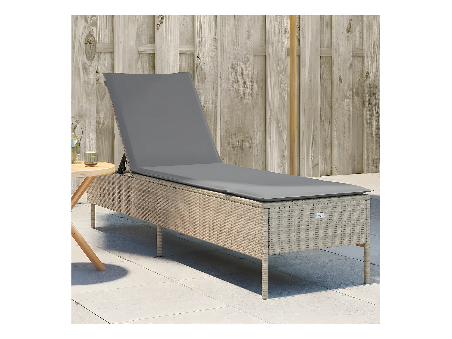 Bain de soleil avec coussin beige résine tressée FR18788