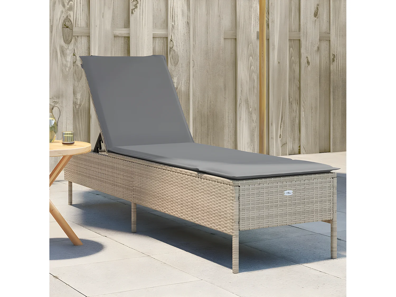 Bain de soleil avec coussin beige résine tressée FR18788