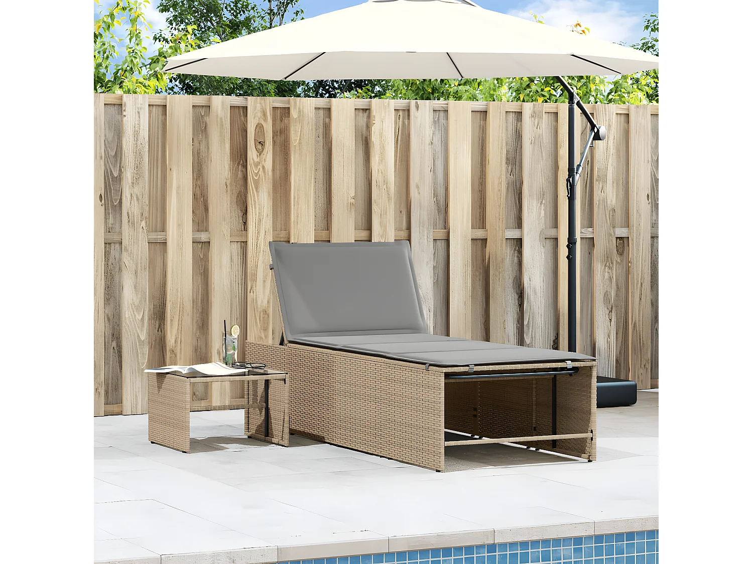 Ligstoelen 2 st met tafel poly rattan beige BE925345