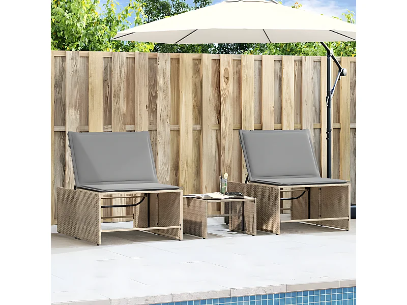 Ligstoelen 2 st met tafel poly rattan beige BE925345
