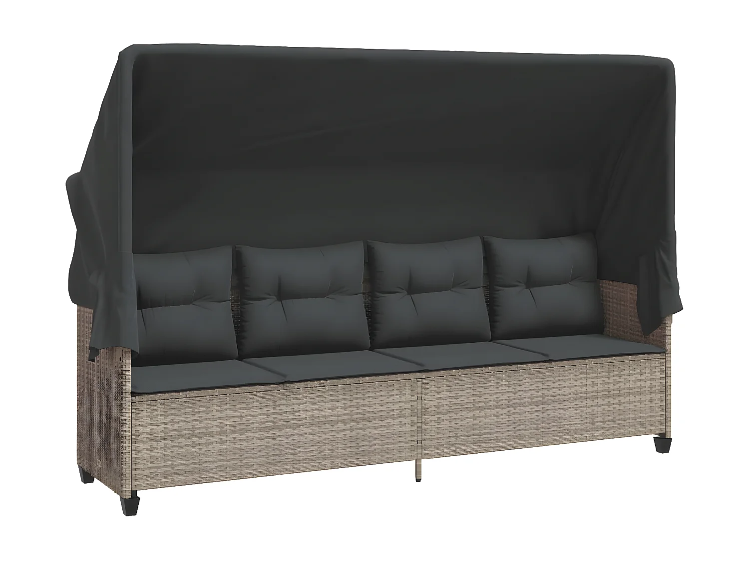 Bain de soleil avec auvent et coussins gris clair résine tressée FR21779