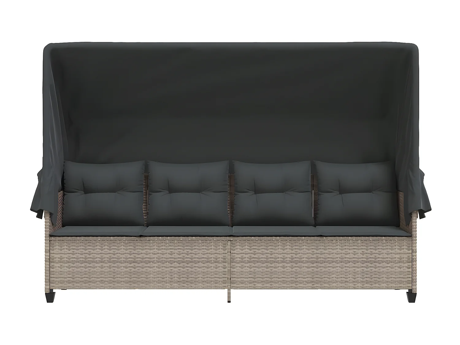 Bain de soleil avec auvent et coussins gris clair résine tressée FR21779