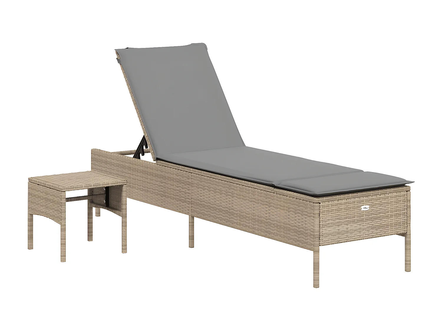 Ligbed met tafel en kussen poly rattan beige BE440579