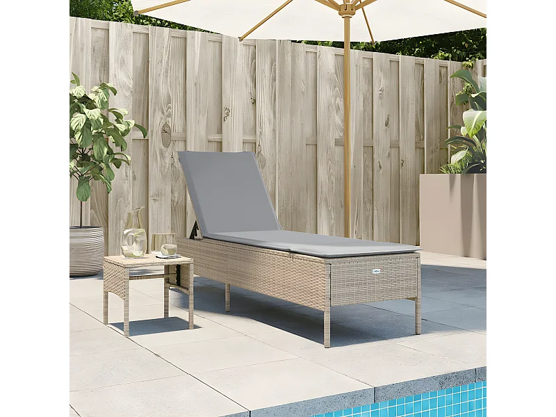 Ligbed met tafel en kussen poly rattan beige BE440579