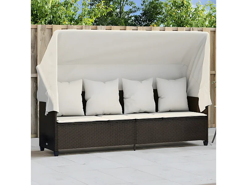 Tumbona con capota y cojines ratán sintético marrón ES228133