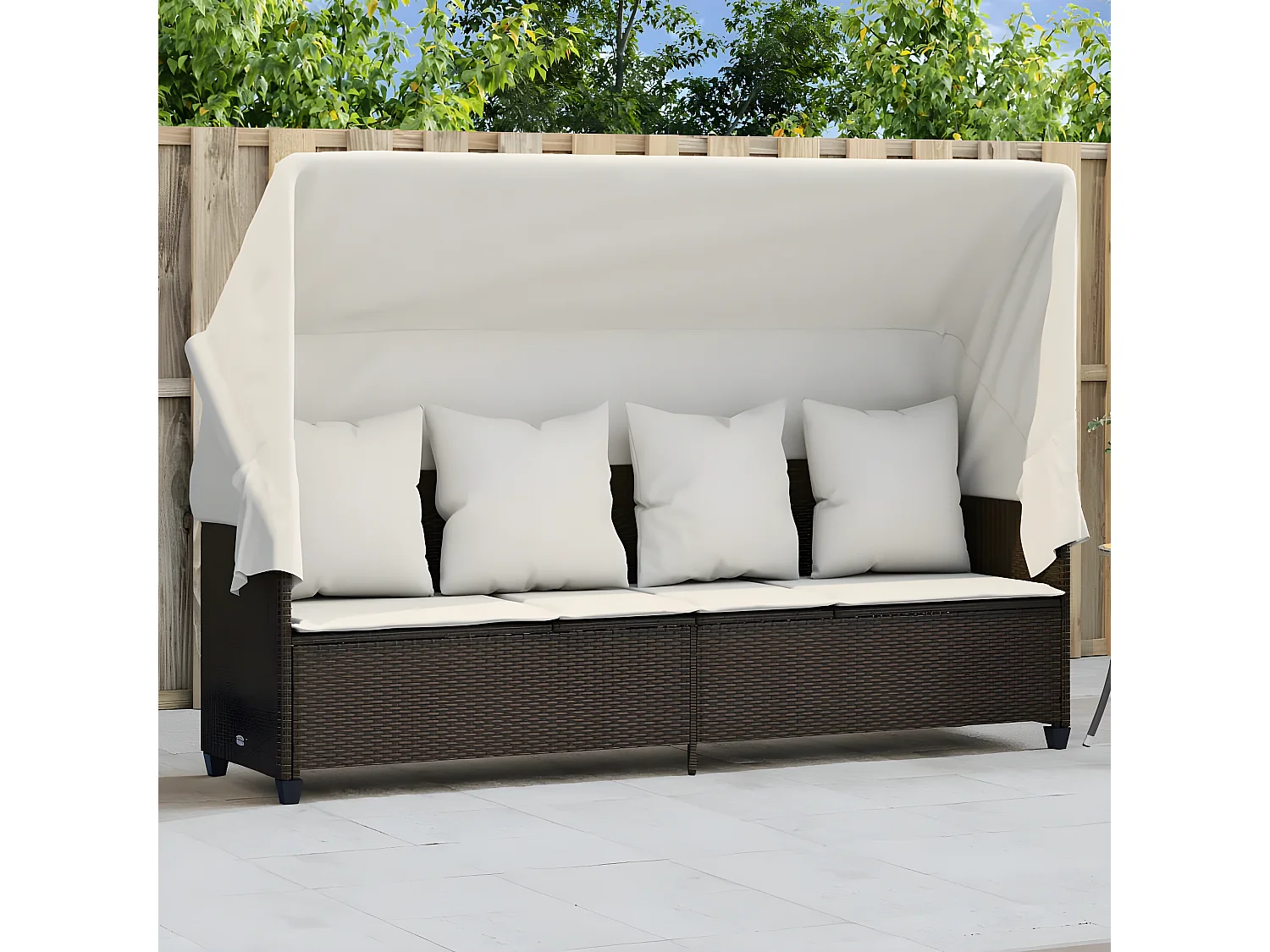 Tumbona con capota y cojines ratán sintético marrón ES228133