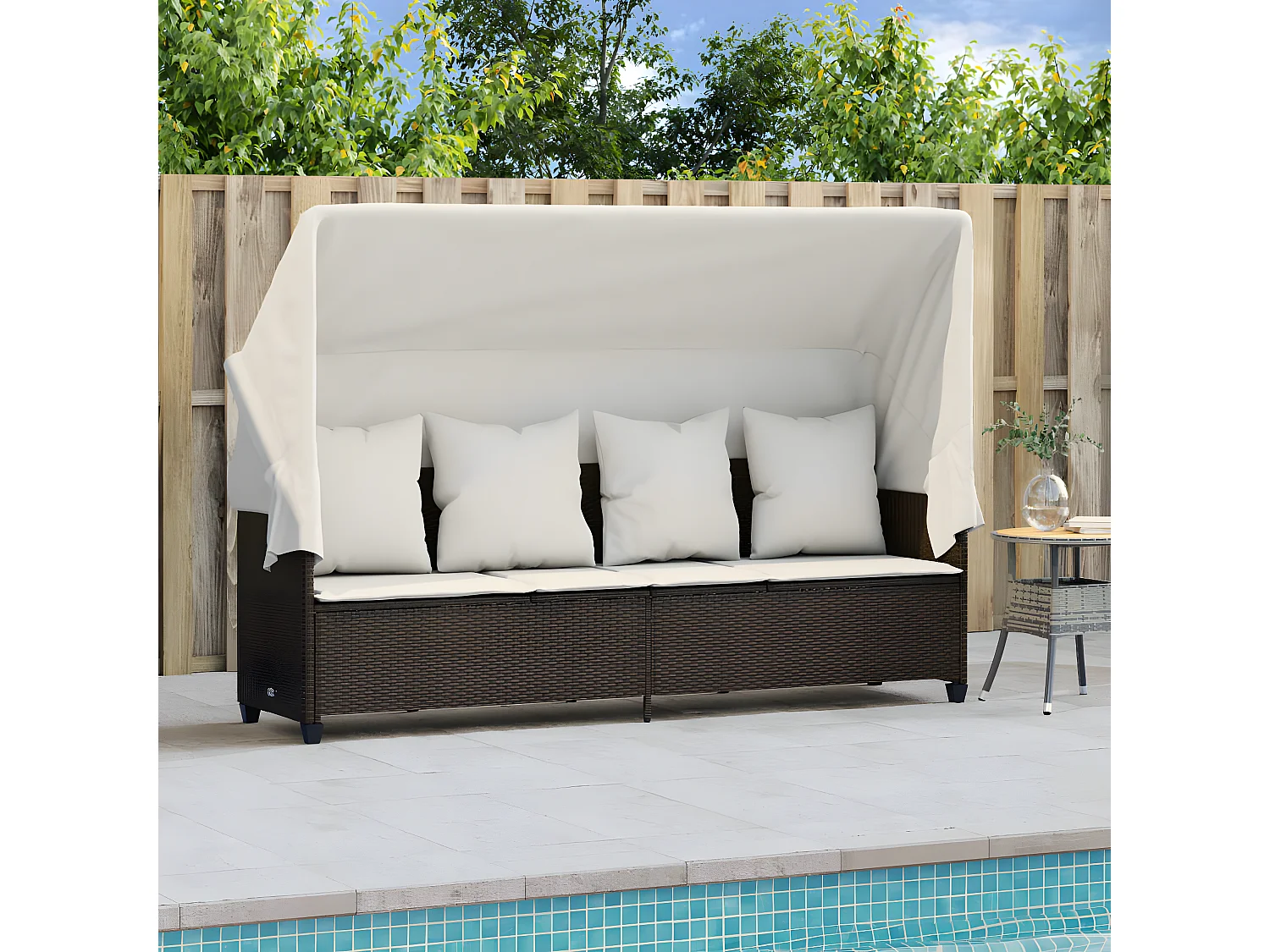 Tumbona con capota y cojines ratán sintético marrón ES228133