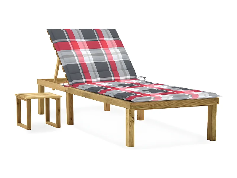 Bain de soleil de jardin avec table et coussin Pin imprégné FR59502