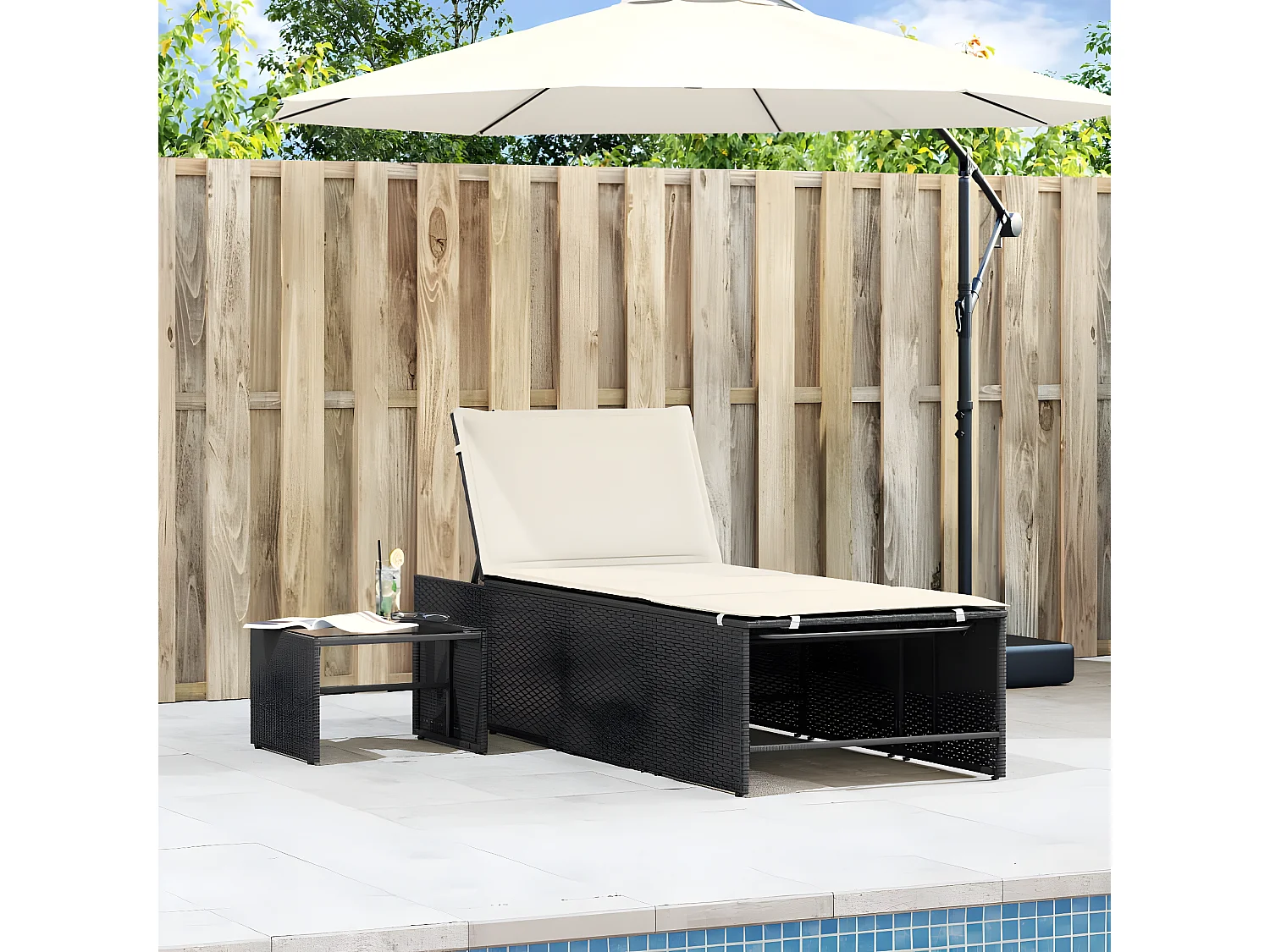 Lot de 2 Bains de soleil avec table noir résine tressée FR21423