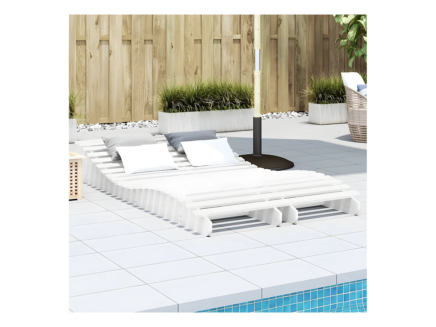 Lot de 2 Bains de soleil blanc 205x60x31,5cm bois massif de pin FR19456