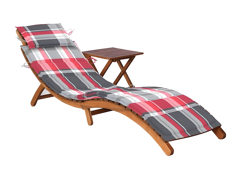 Bain de soleil de jardin avec table et coussin Bois d'acacia FR41970