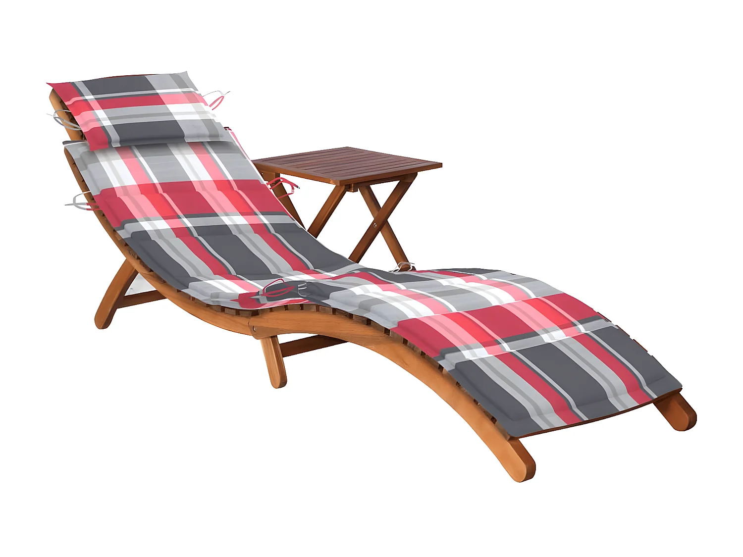 Bain de soleil de jardin avec table et coussin Bois d'acacia FR41970