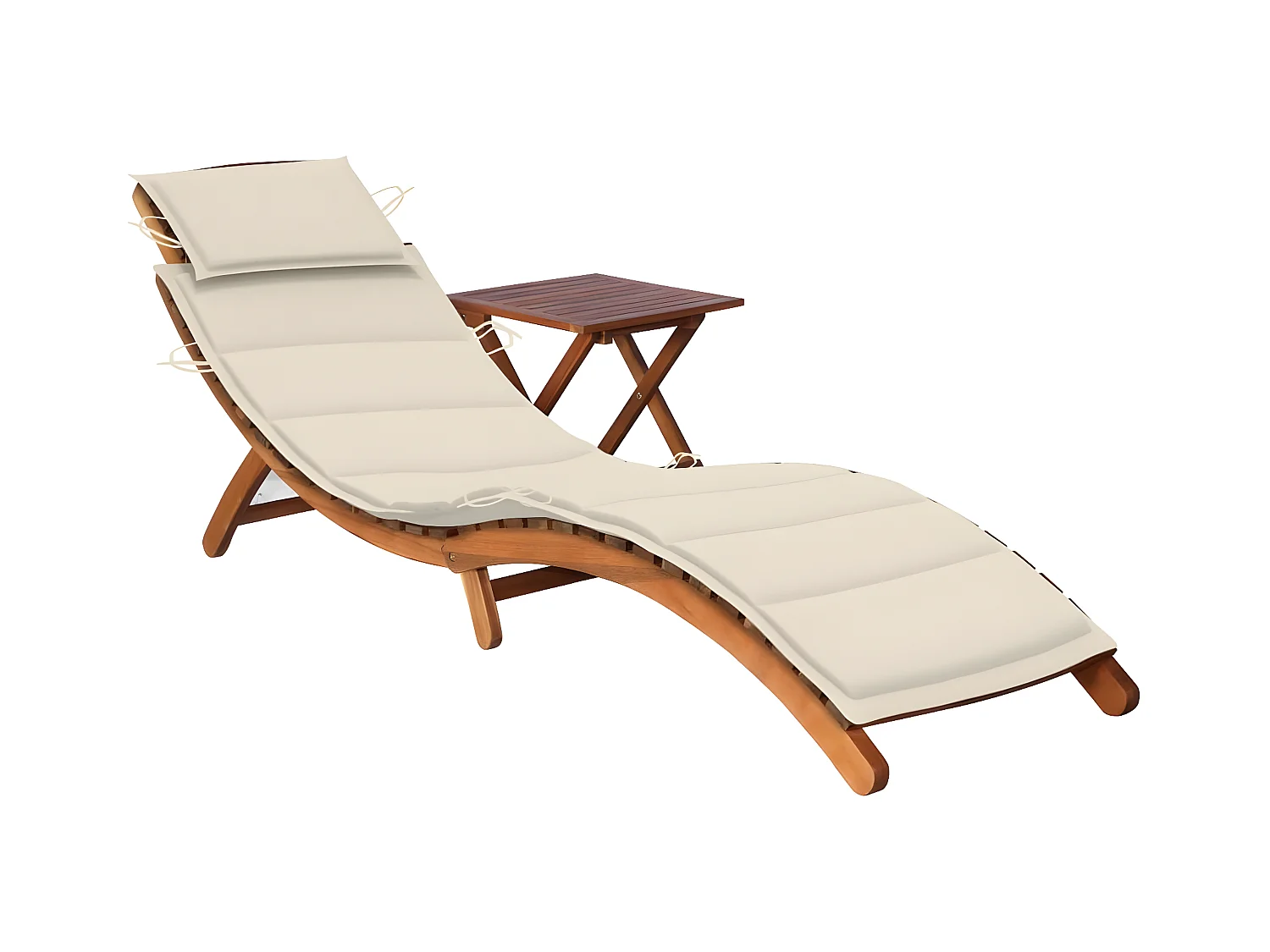 Bain de soleil de jardin avec table et coussin Bois d'acacia FR61718