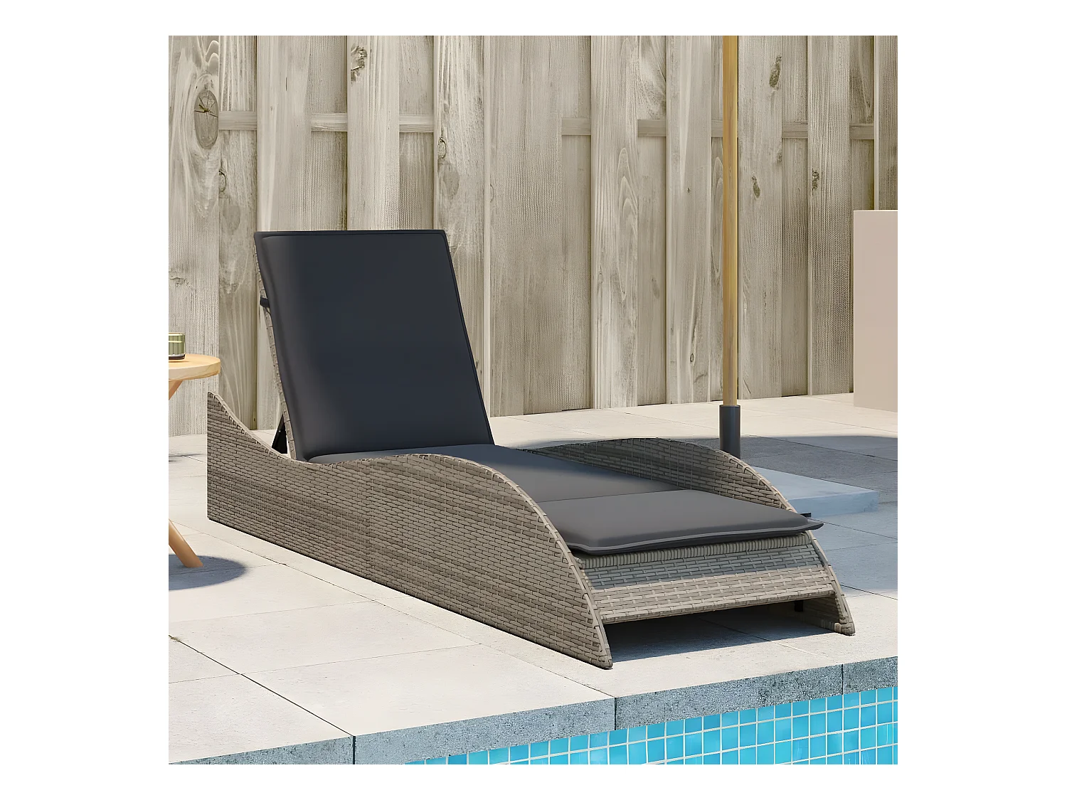 Bain de soleil avec coussin gris 60x205x73 cm résine tressée FR40890