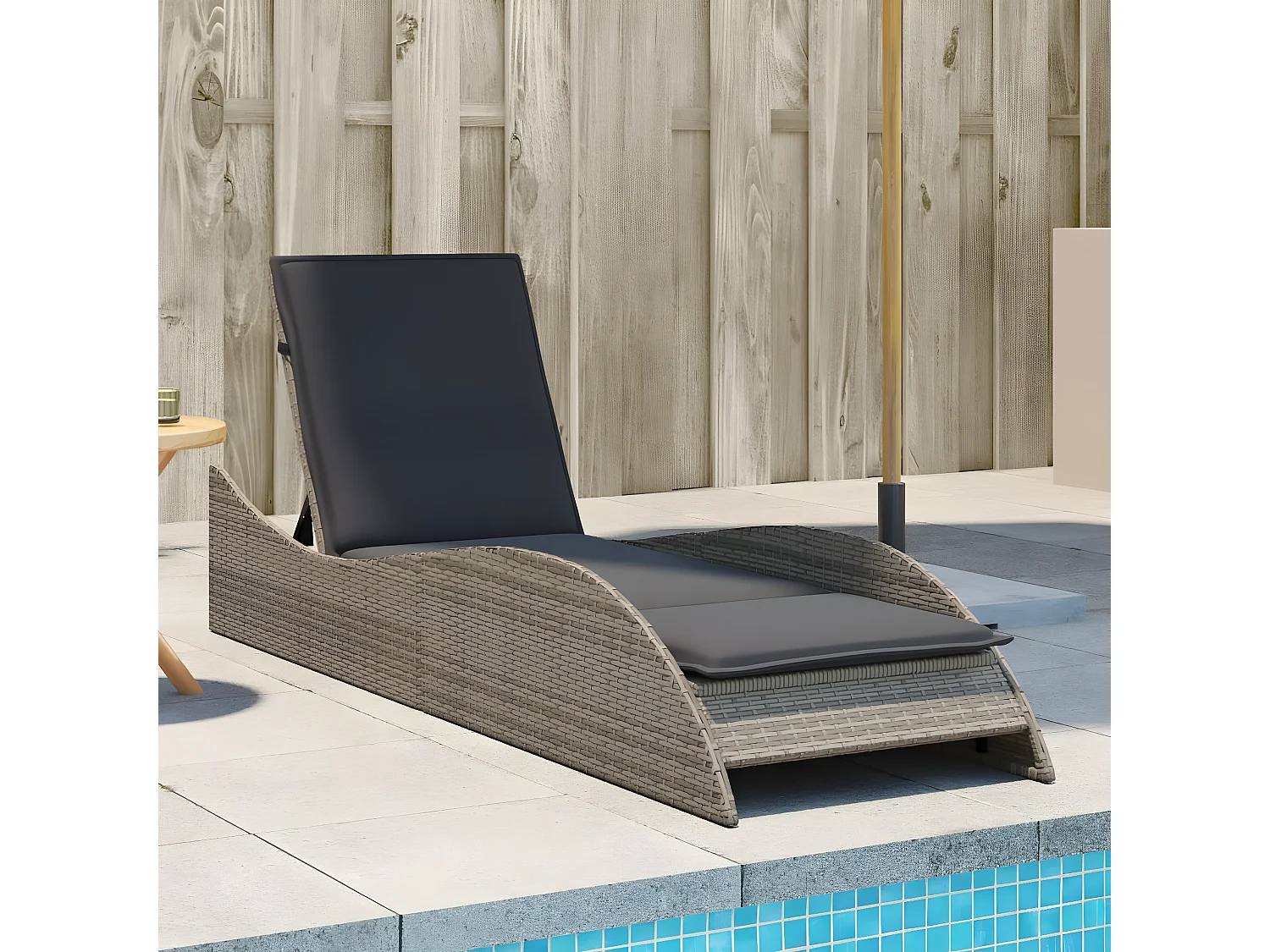 Bain de soleil avec coussin gris 60x205x73 cm résine tressée FR40890