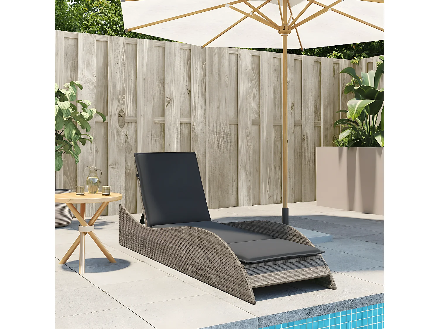 Bain de soleil avec coussin gris 60x205x73 cm résine tressée FR40890