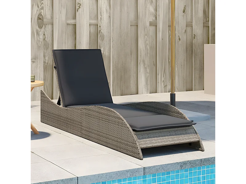 Bain de soleil avec coussin gris 60x205x73 cm résine tressée FR40890