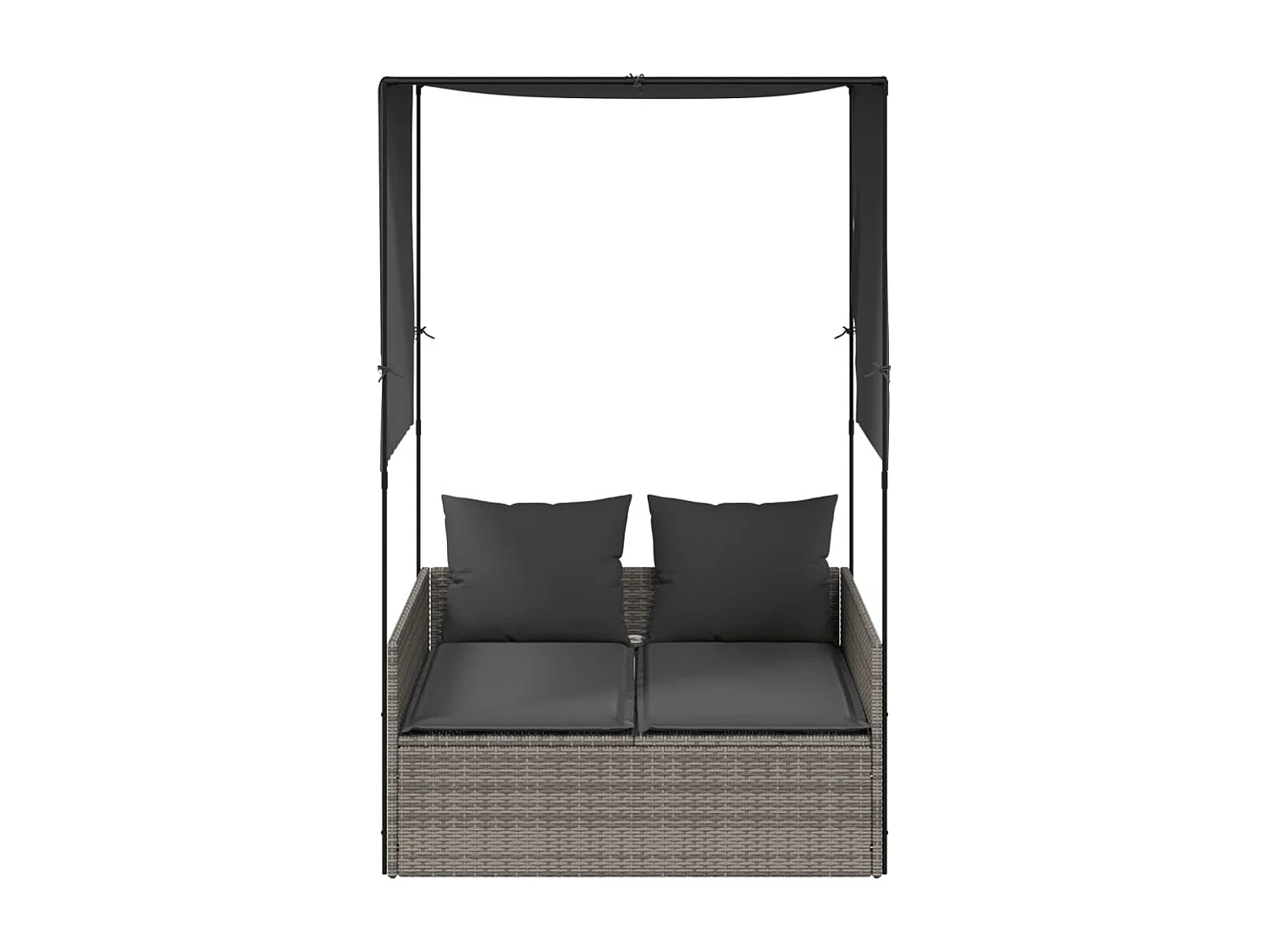 Bain de soleil double avec toit et rideaux gris résine tressée FR76406