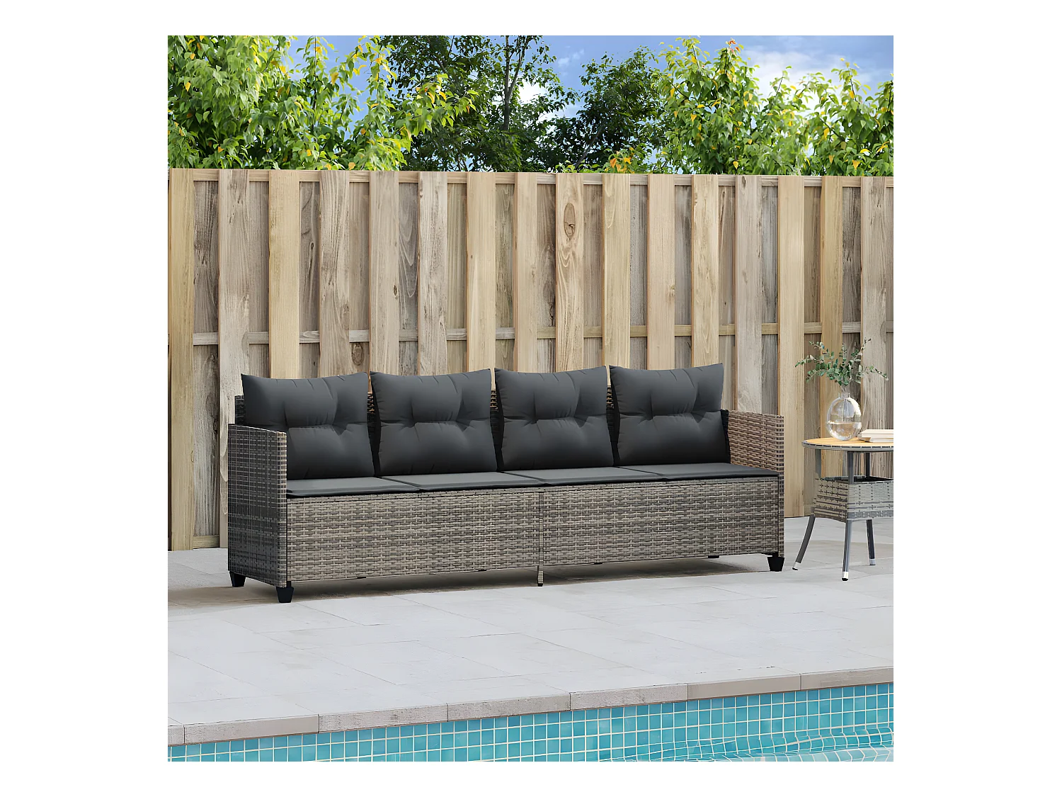 Bain de soleil avec coussins gris résine tressée FR51435