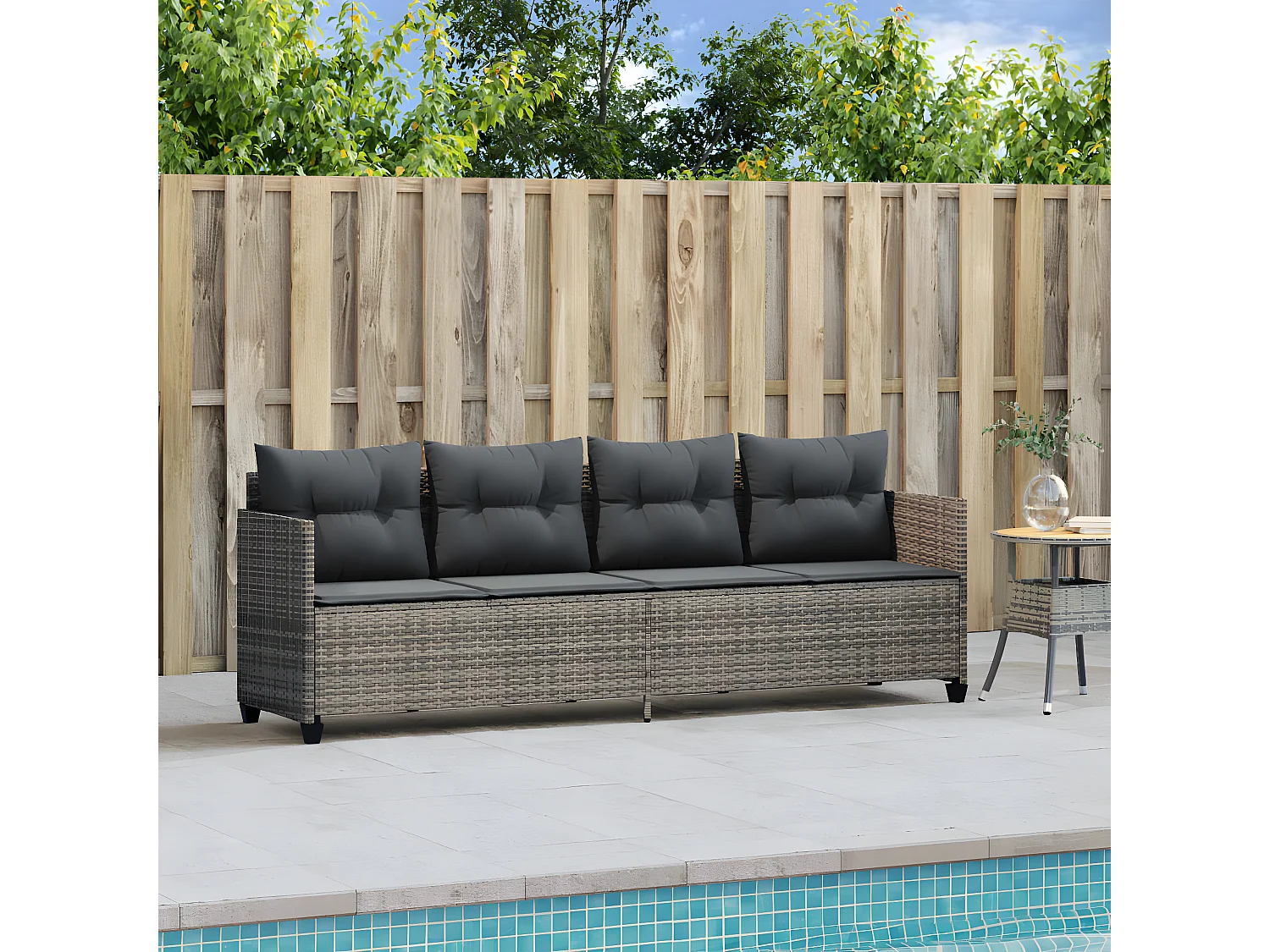 Bain de soleil avec coussins gris résine tressée FR51435