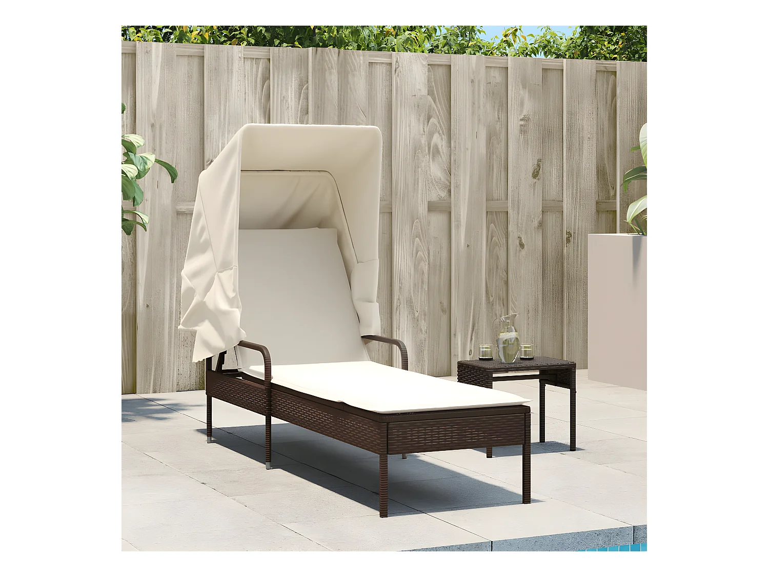 Bain de soleil avec auvent marron résine tressée FR69761