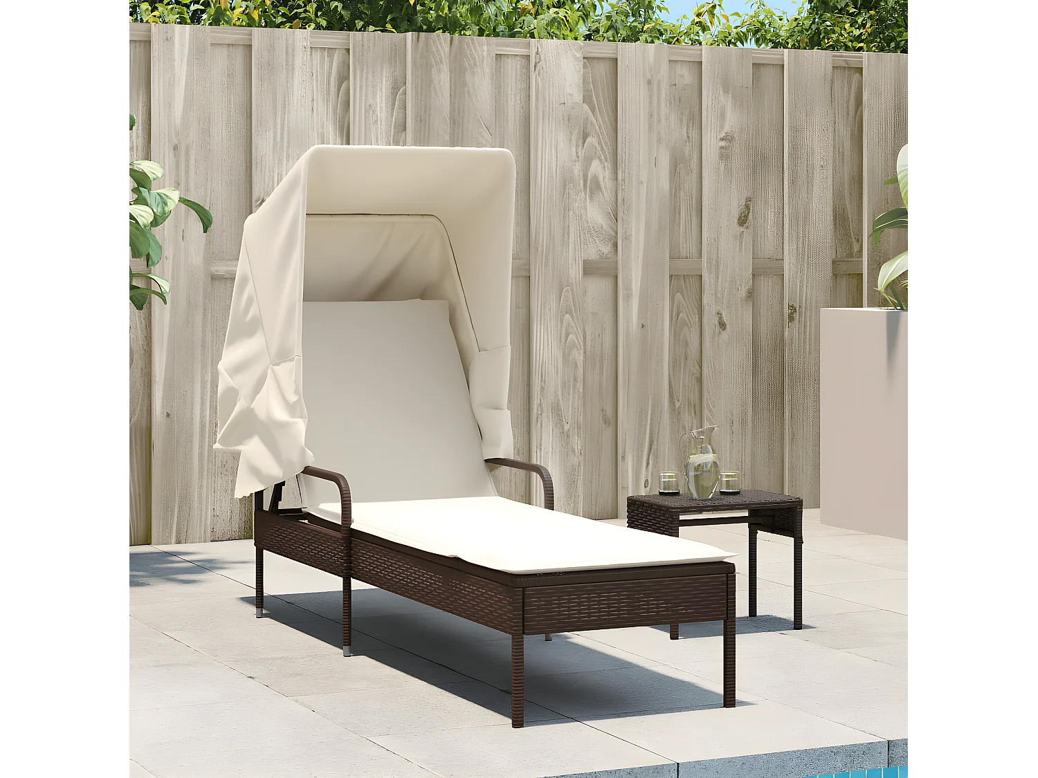 Tumbona con capota ratán sintético marrón ES296228