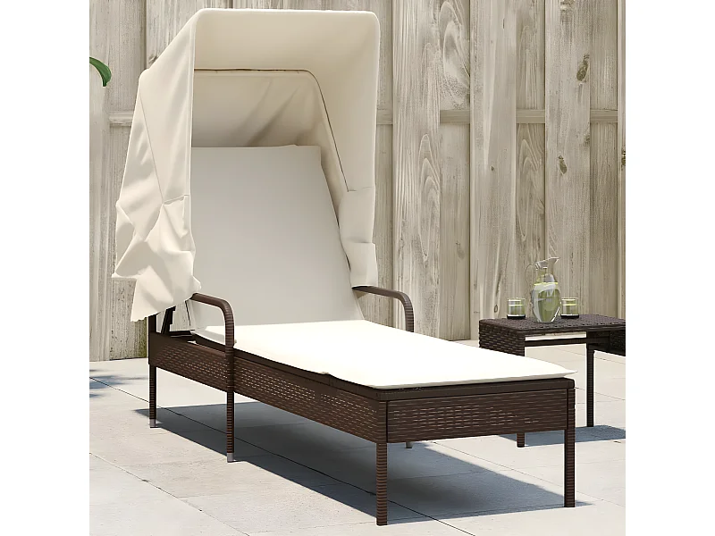 Ligbed met luifel poly rattan bruin BE185724