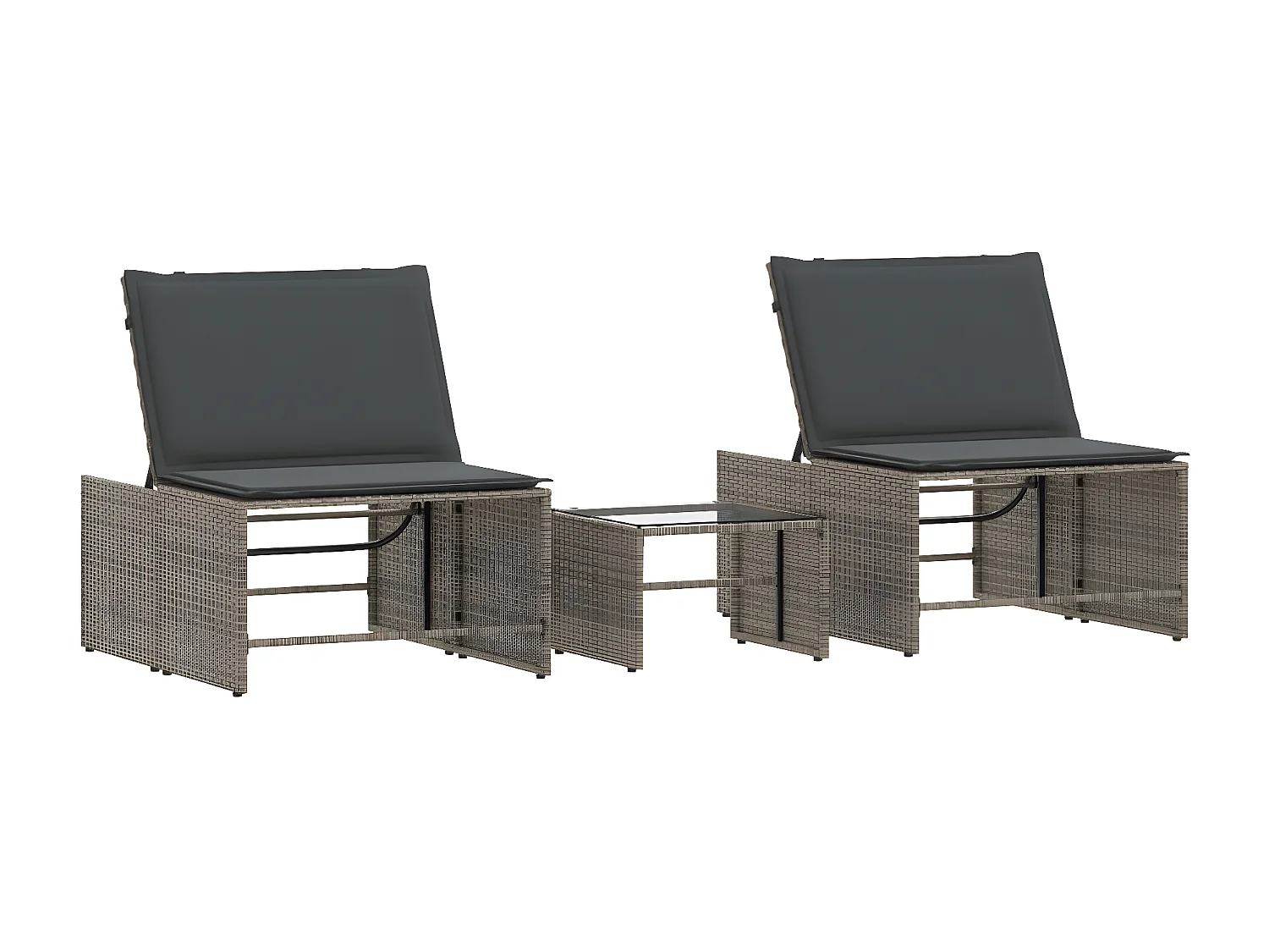 Lot de 2 Bains de soleil avec table gris résine tressée FR21610