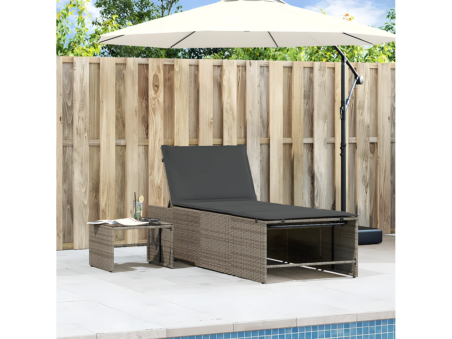 Lot de 2 Bains de soleil avec table gris résine tressée FR21610