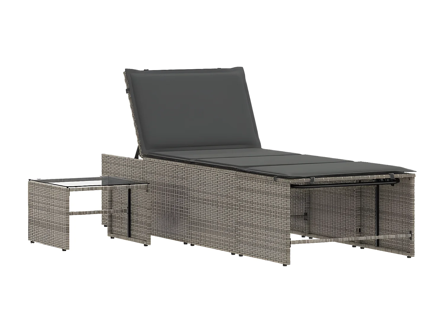 Lot de 2 Bains de soleil avec table gris résine tressée FR21610