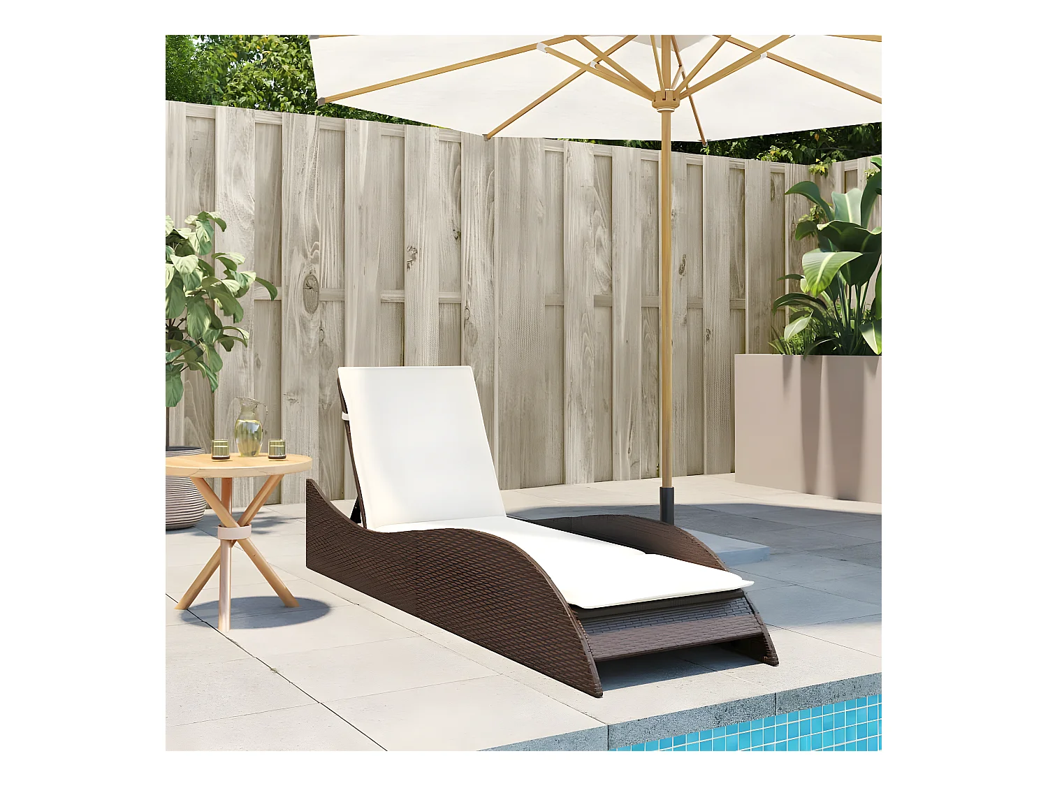 Bain de soleil avec coussin marron 60x205x73 cm résine tressée FR33825