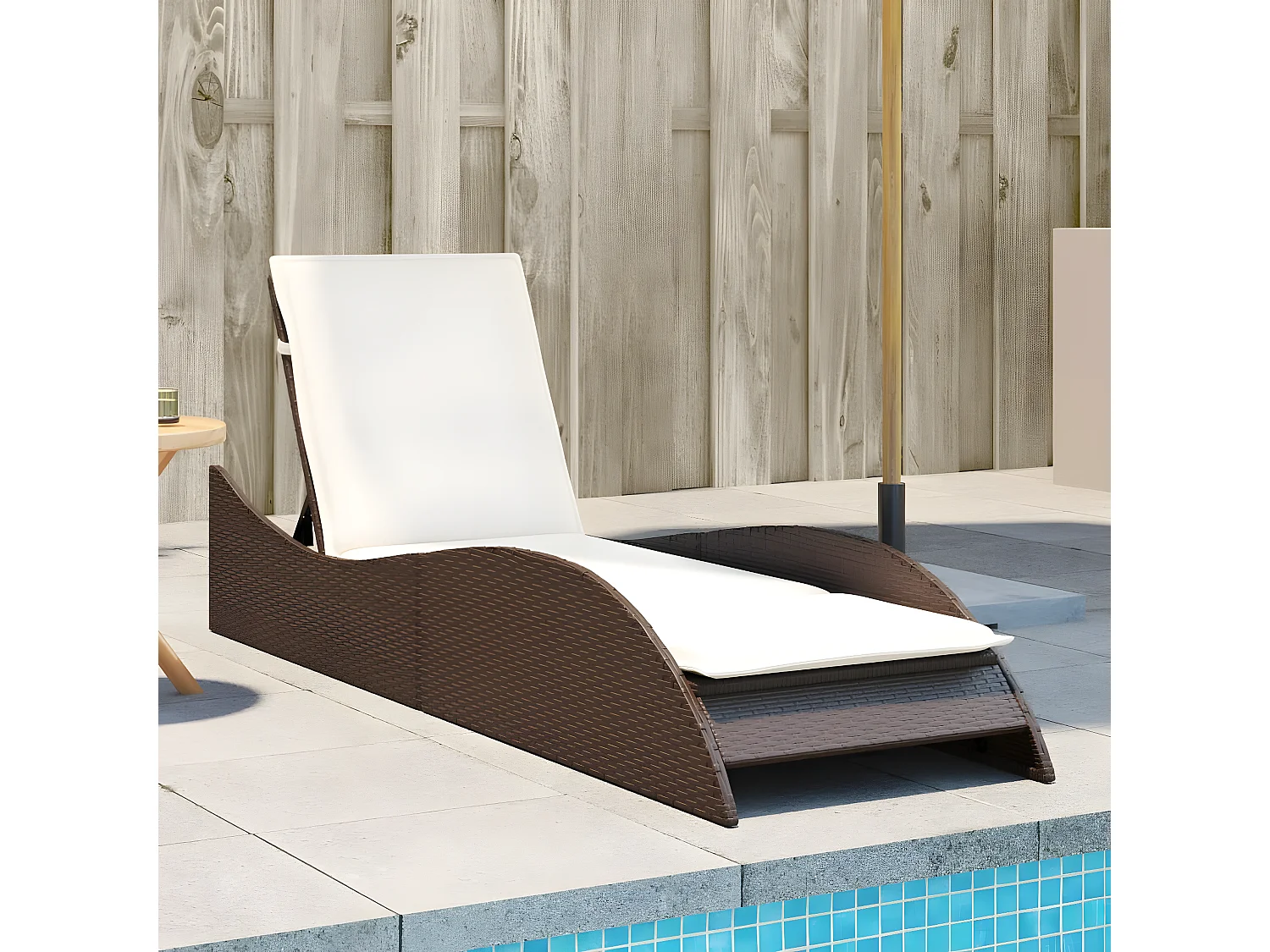 Bain de soleil avec coussin marron 60x205x73 cm résine tressée FR33825