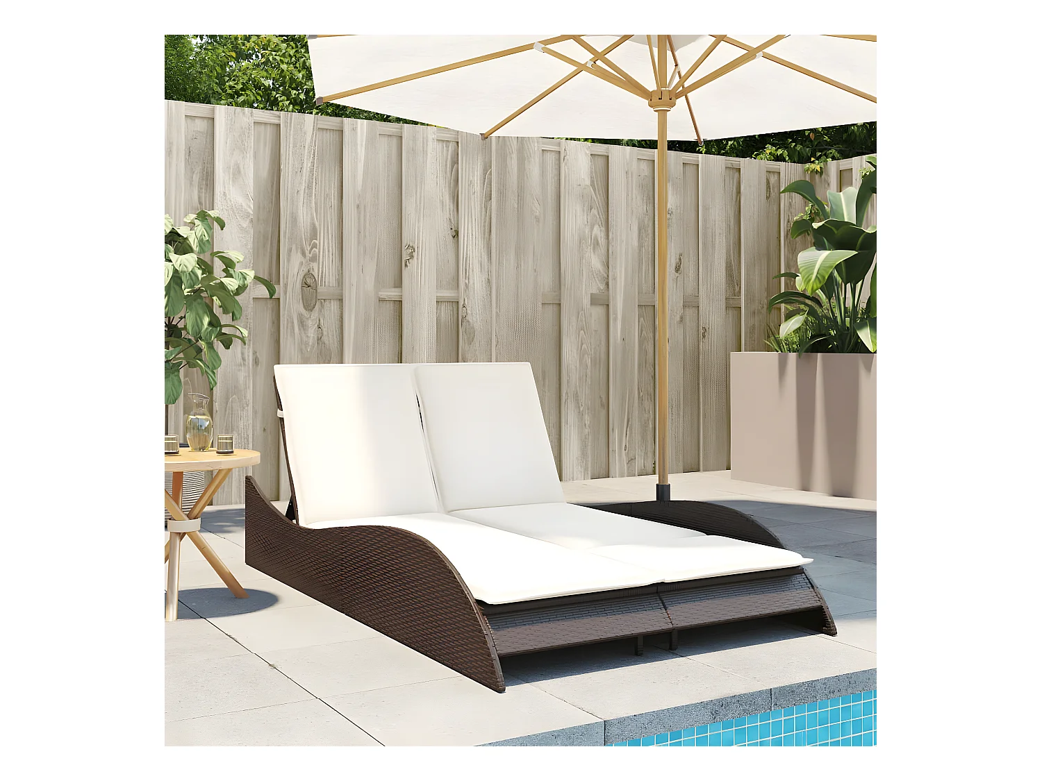 Bain de soleil avec coussins marron 114x205x73 cm résine tressée FR37874