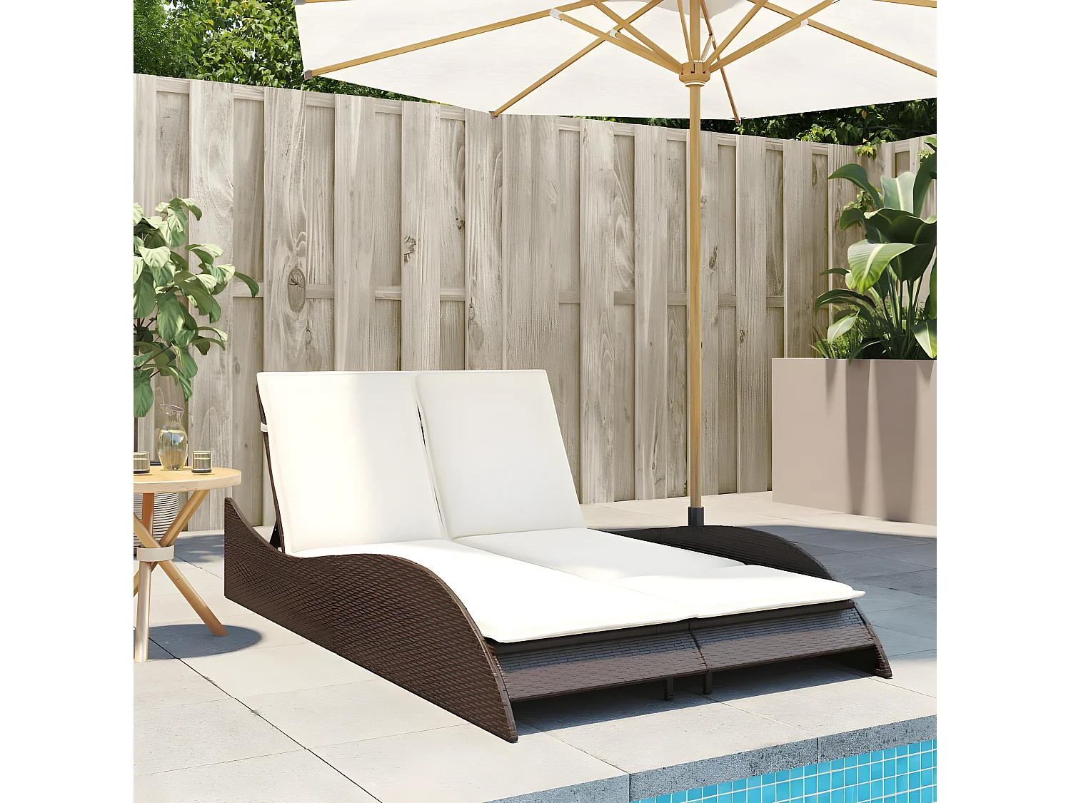 Bain de soleil avec coussins marron 114x205x73 cm résine tressée FR37874