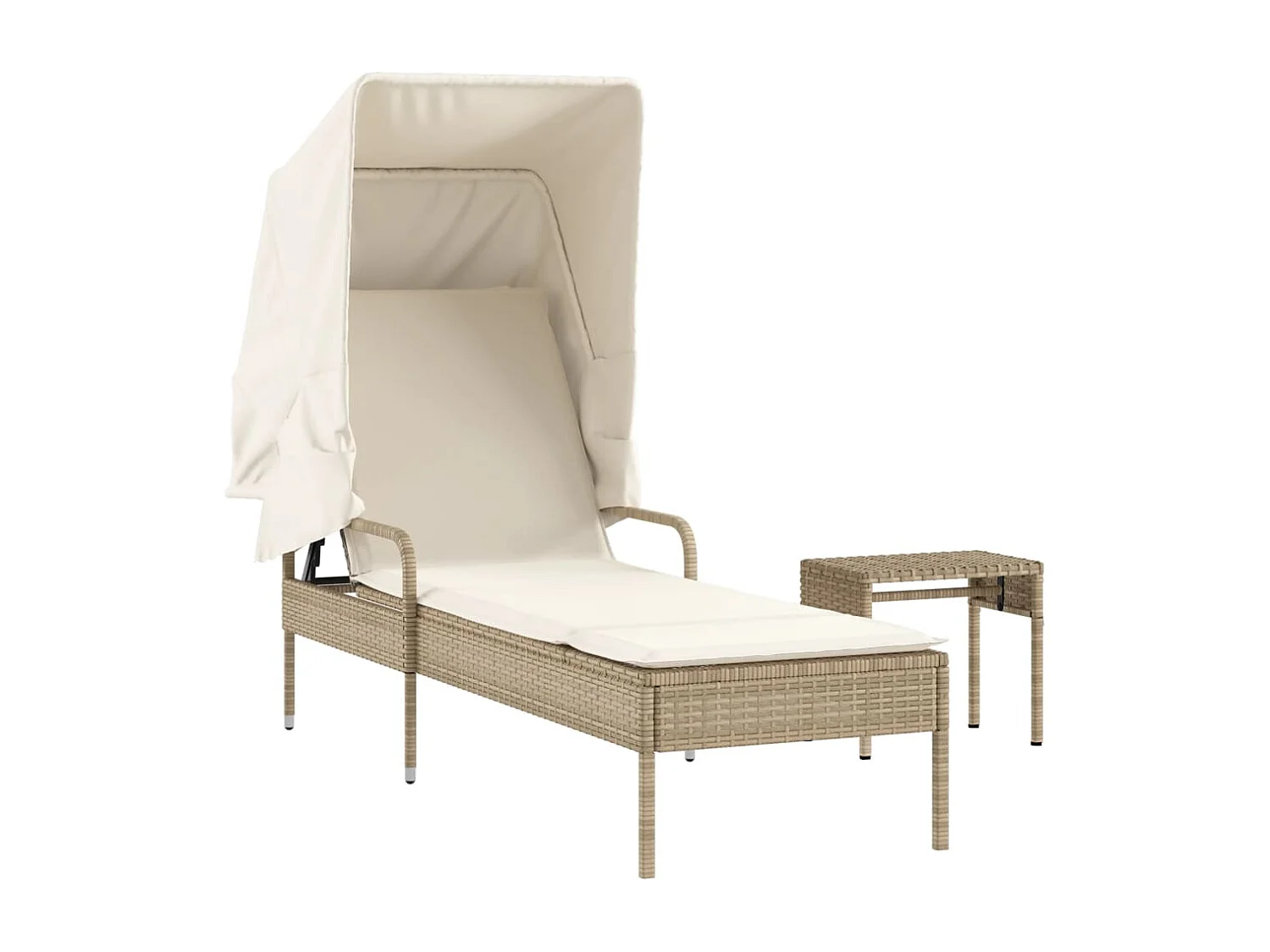 Ligbed met luifel en tafel poly rattan beige BE220380