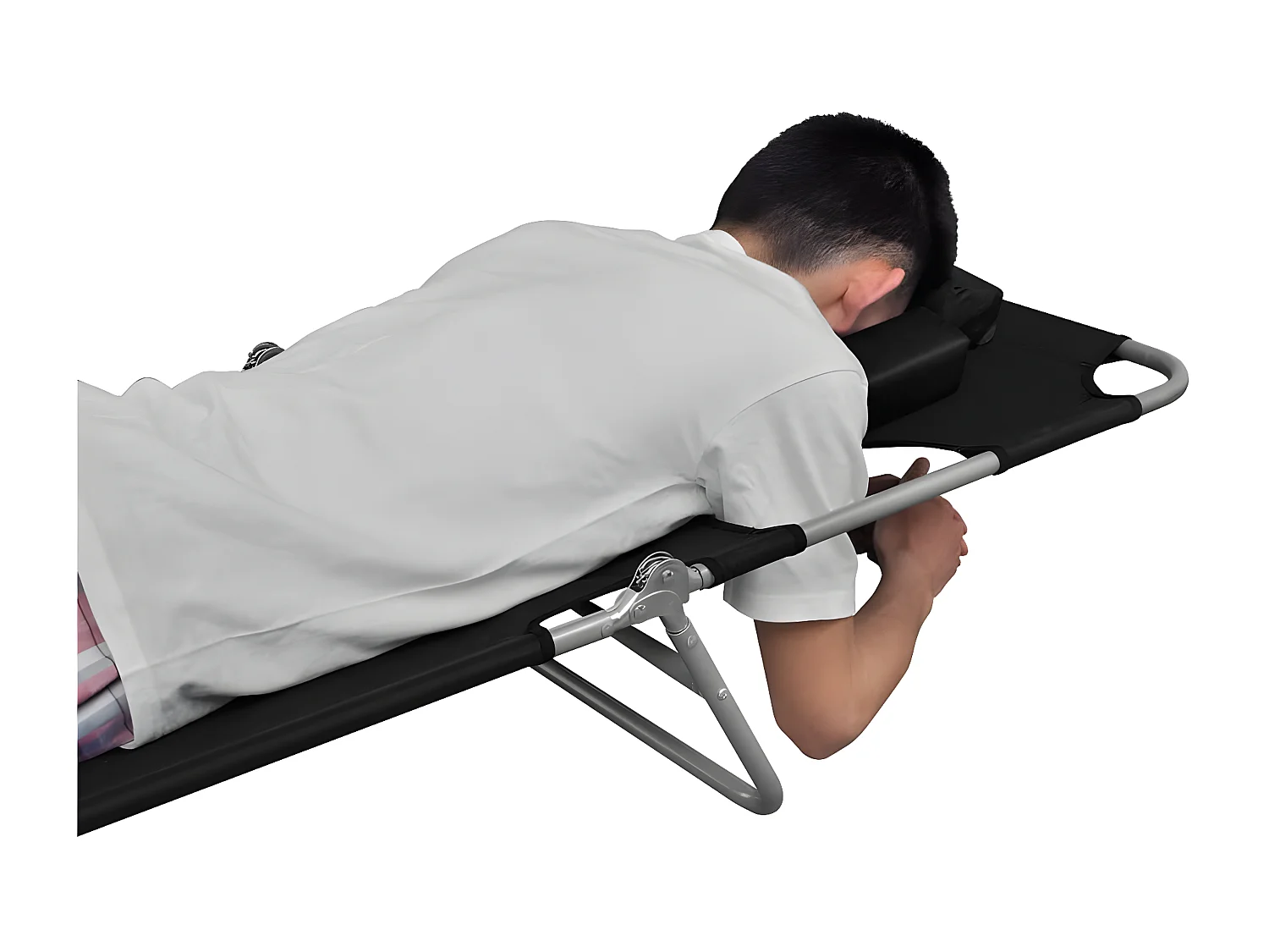 Tumbona plegable de acero con cojín de cabeza acero negra ES105743