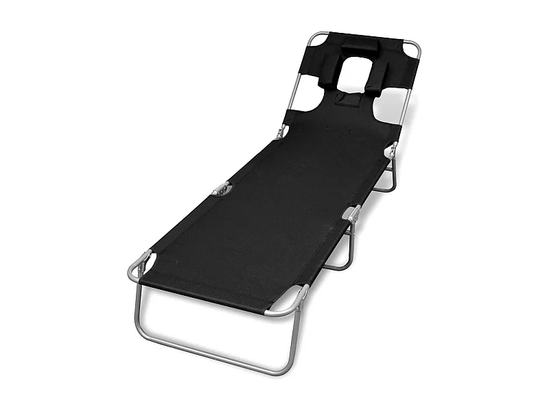 Ligbed inklapbaar met hoofdkussen gepoedercoat staal zwart BE121670