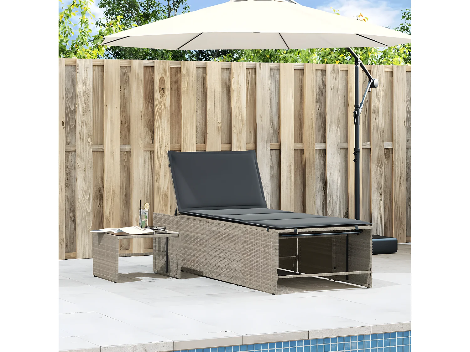 Lot de 2 Bains de soleil avec table gris clair résine tressée FR43714