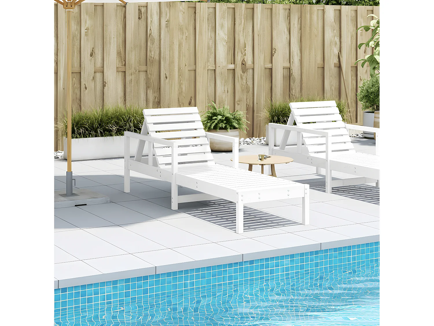 Tumbona de madera maciza de pino blanca 199,5x62x55 cm ES398744