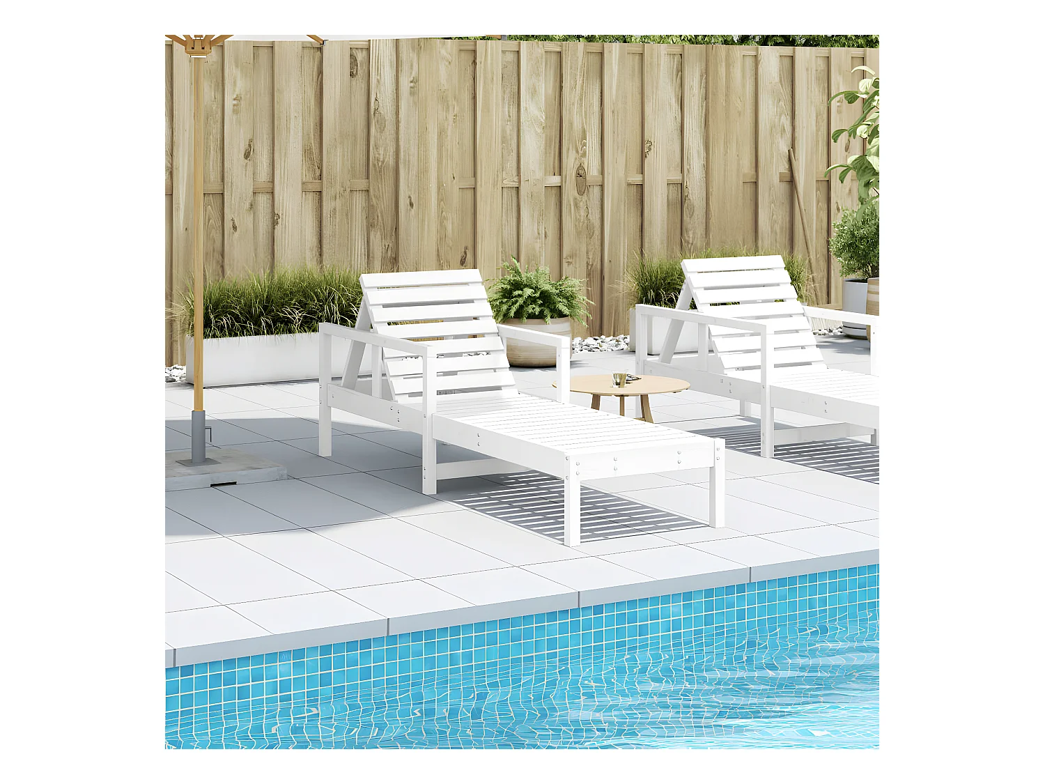 Bain de soleil blanc 199,5x62x55 cm bois massif de pin FR24619