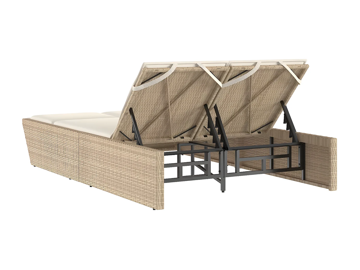 Bain de soleil double avec coussins beige résine tressée FR86399