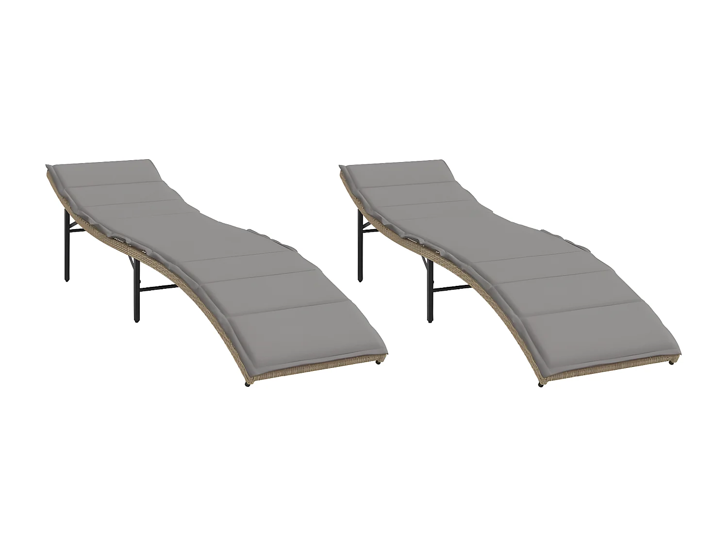 Lot de 2 Bains de soleil avec coussins beige résine tressée FR64726